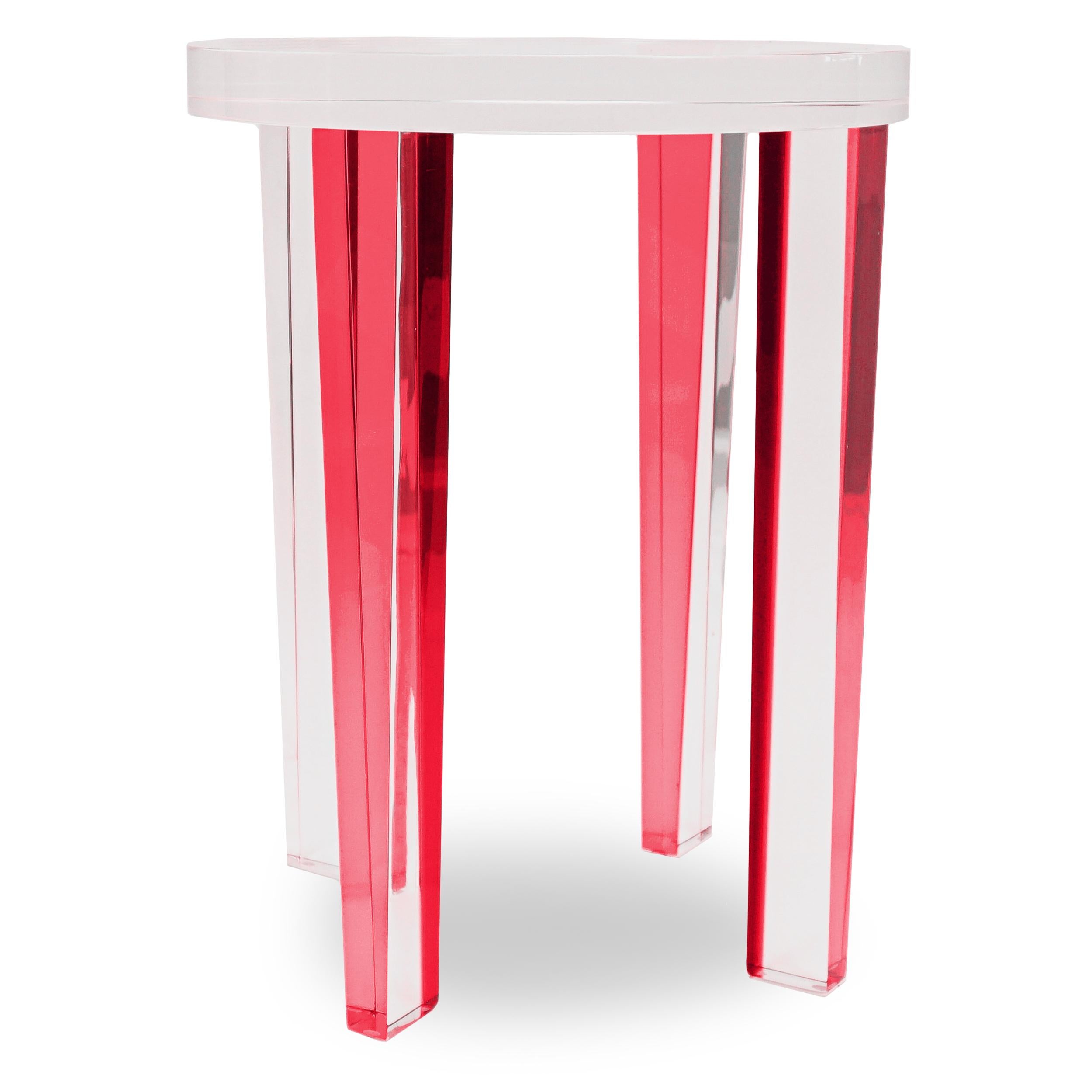 Small Round Red Lucite Four-Leg Side Table For Sale 3