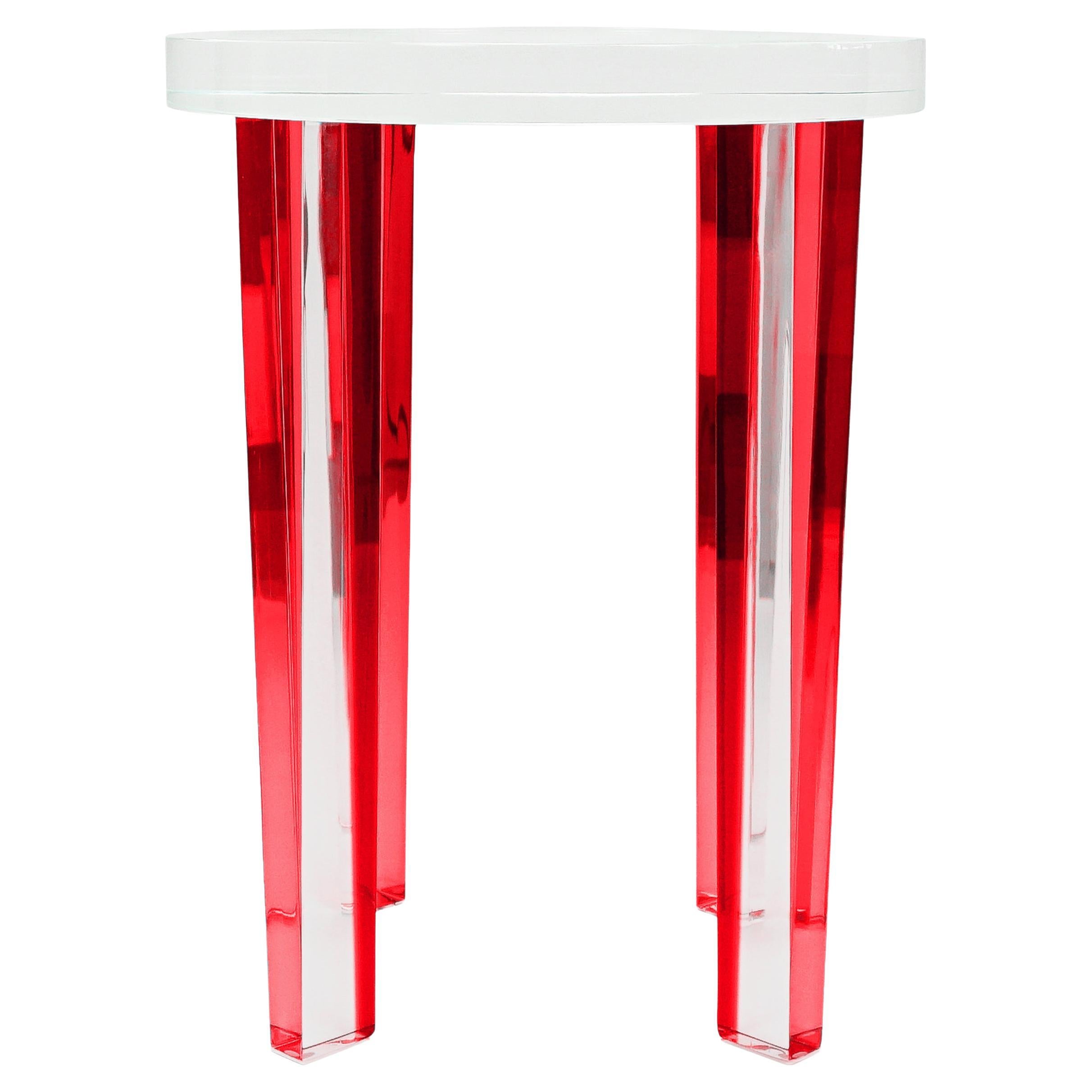 Small Round Red Lucite Four-Leg Side Table For Sale