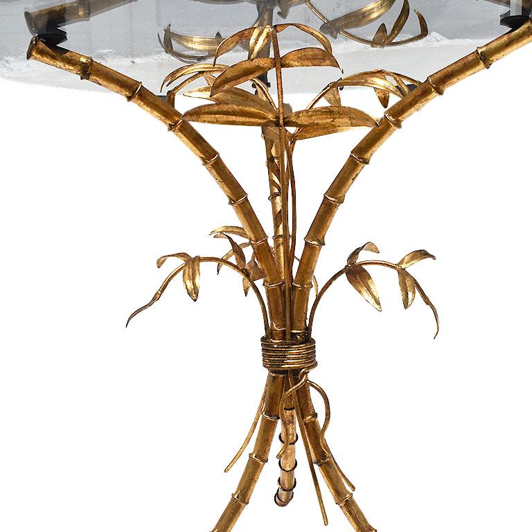20th Century Small Round Sheaf of Wheat Gold Glass Drink Table After Robert Goossens, Italy