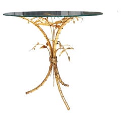 Small Round Sheaf of Wheat Gold Glass Drink Table After Robert Goossens, Italy