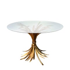 Small Round Sheaf of Wheat Gold Glass Drink Table After Robert Goossens, Italy