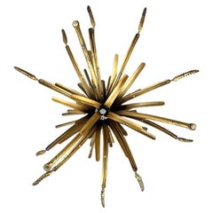 Small Round Sheaf of Wheat Gold Glass Side Table - France