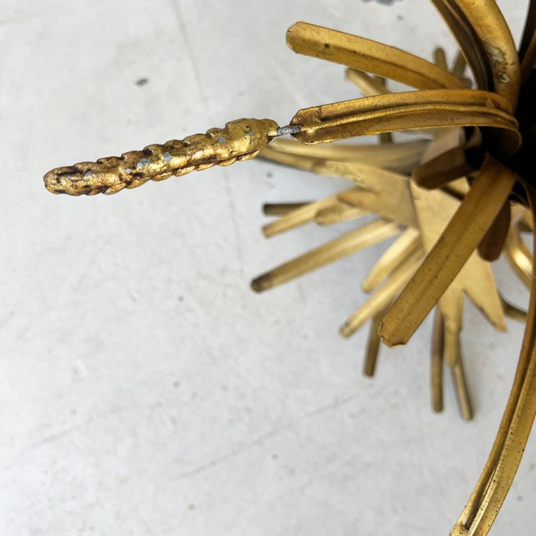 Small Round Sheaf of Wheat Gold Glass Side Table - France In Good Condition For Sale In Oklahoma City, OK