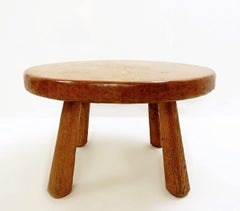 Small Round Side Table in Solid Wood, France, 1970s