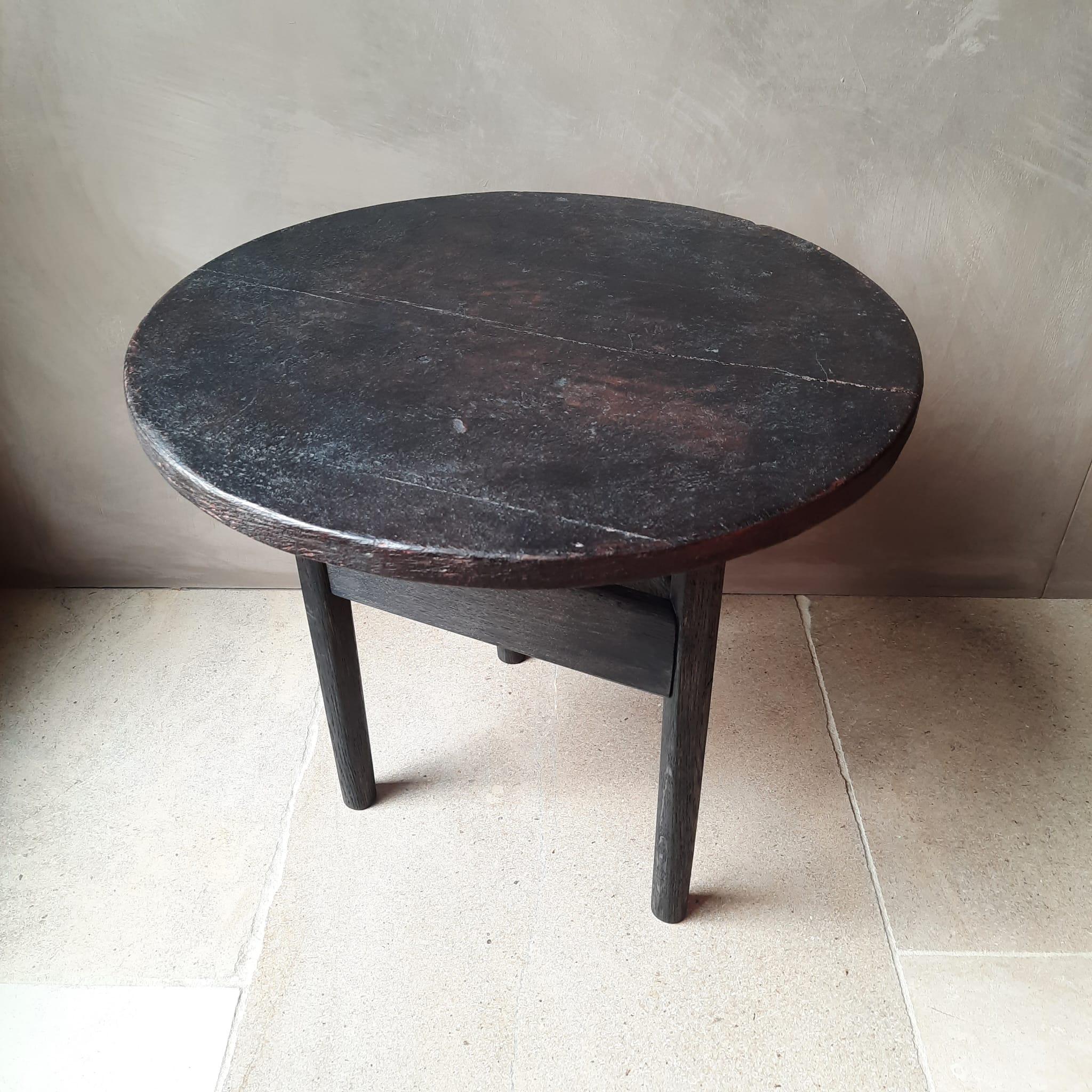 Belgian Small Round Side Table Reclaimed Wood For Sale