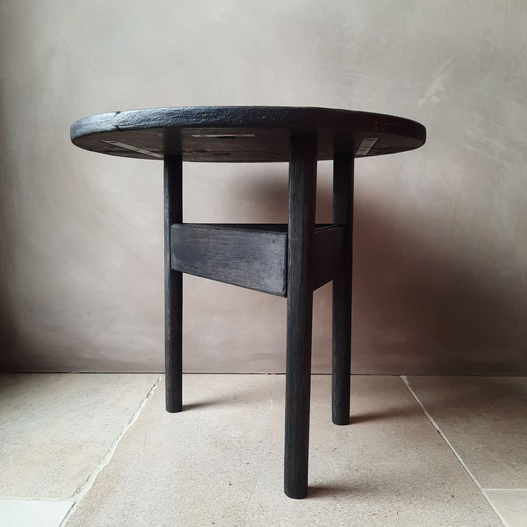 Patinated Small Round Side Table Reclaimed Wood For Sale