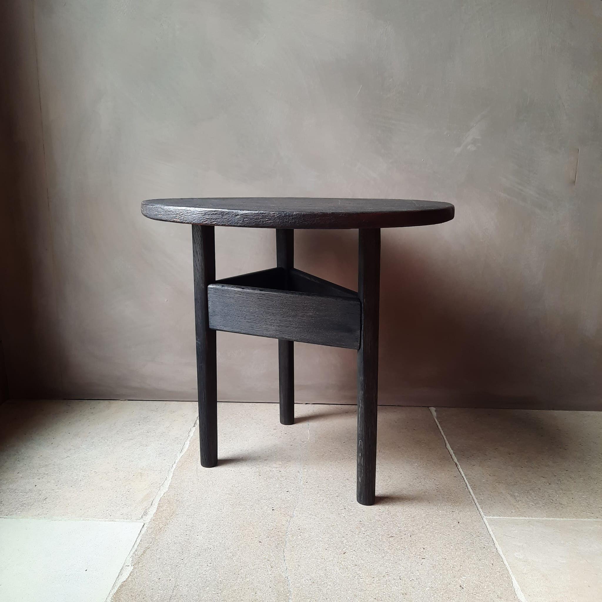 Oak Small Round Side Table Reclaimed Wood For Sale