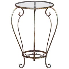 Small Round Side Table with Iron Frame and Glass Top