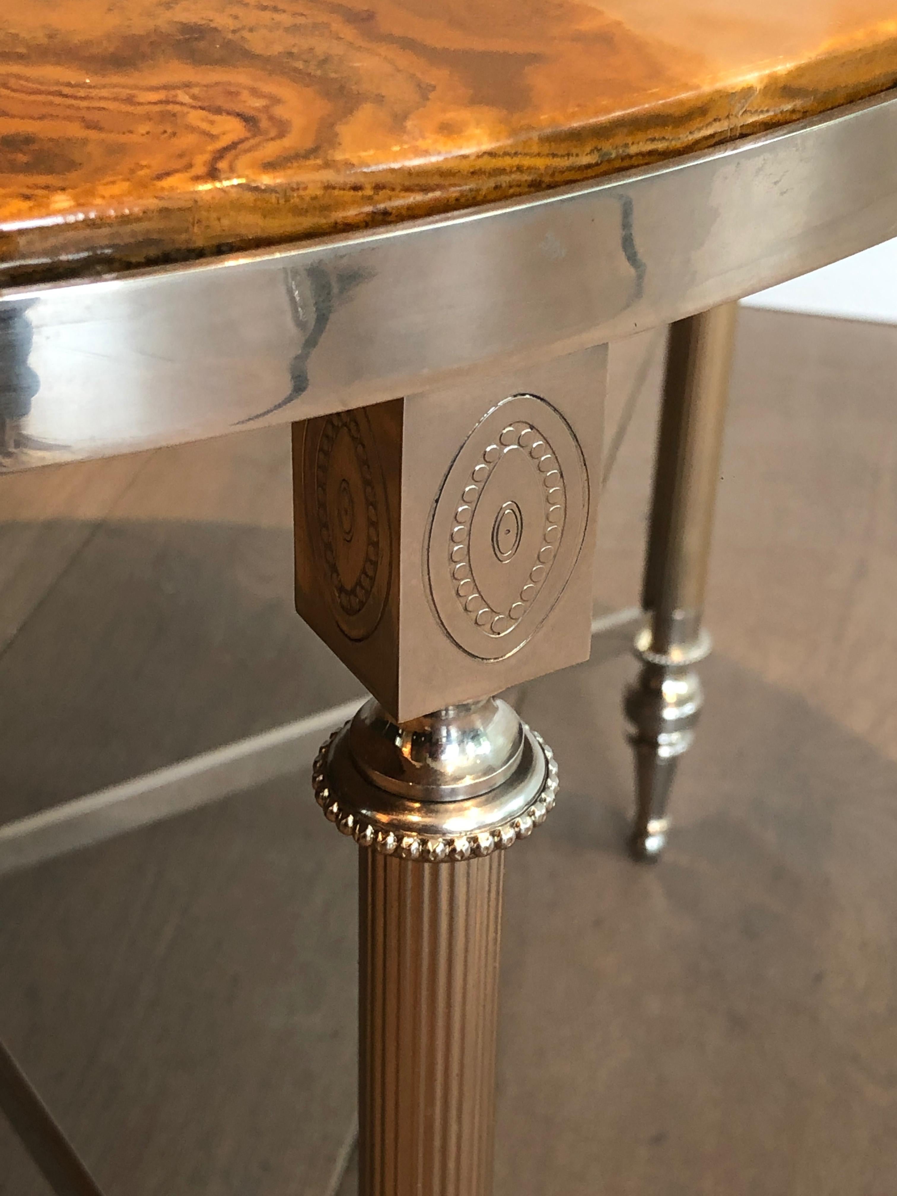 Small Round Silver Plated Coffee Table with Onyx Top, French Work in the Style O 5