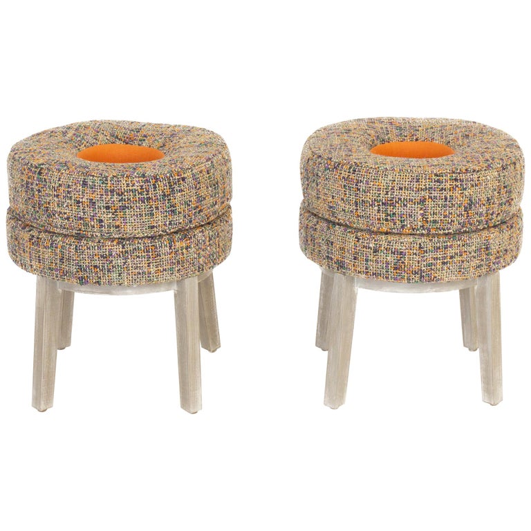 Small Round Stools With Tweed Upholstery For At 1stdibs Small Round Stools With Tweed, Small Round Stools