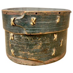 Small Round Swedish Original Painted Folk Art Box Dated 1792