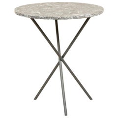 Small Round Table with a Cast Iron Tripod Base and a Figured Grey Marble Top