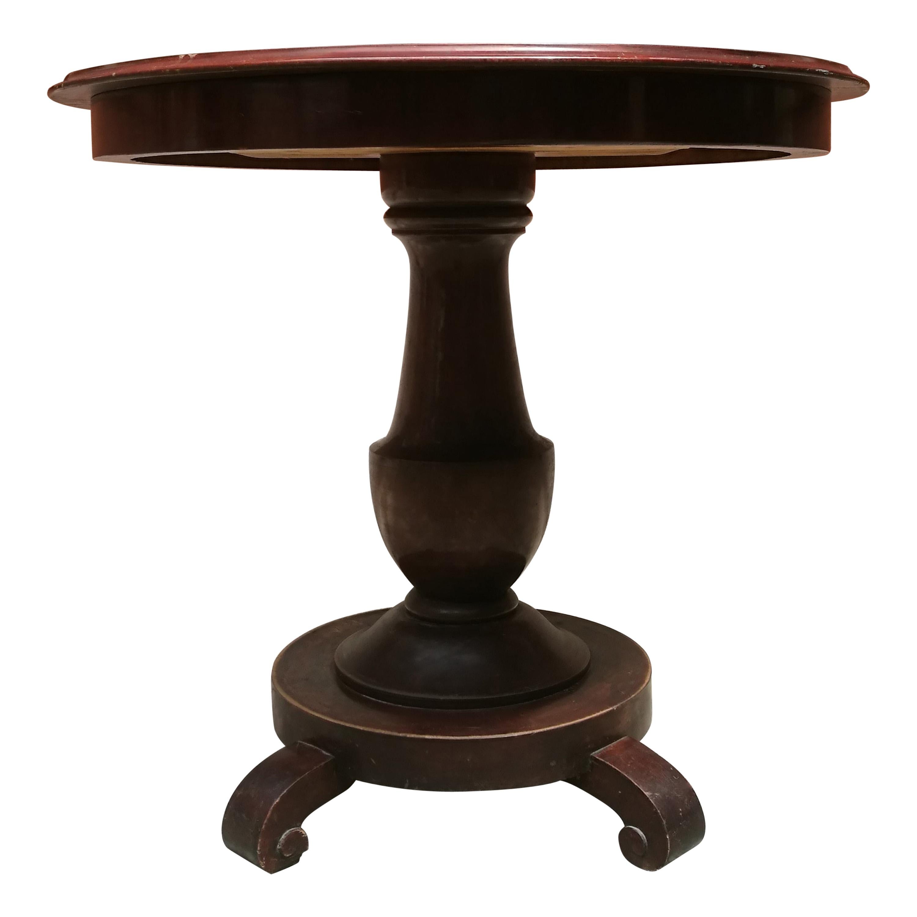 Italian antique walnut wood round table, 1800s For Sale at 1stDibs