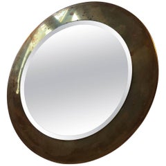 Small Round Vintage Danish Wall Mirror in Brass, 1960s