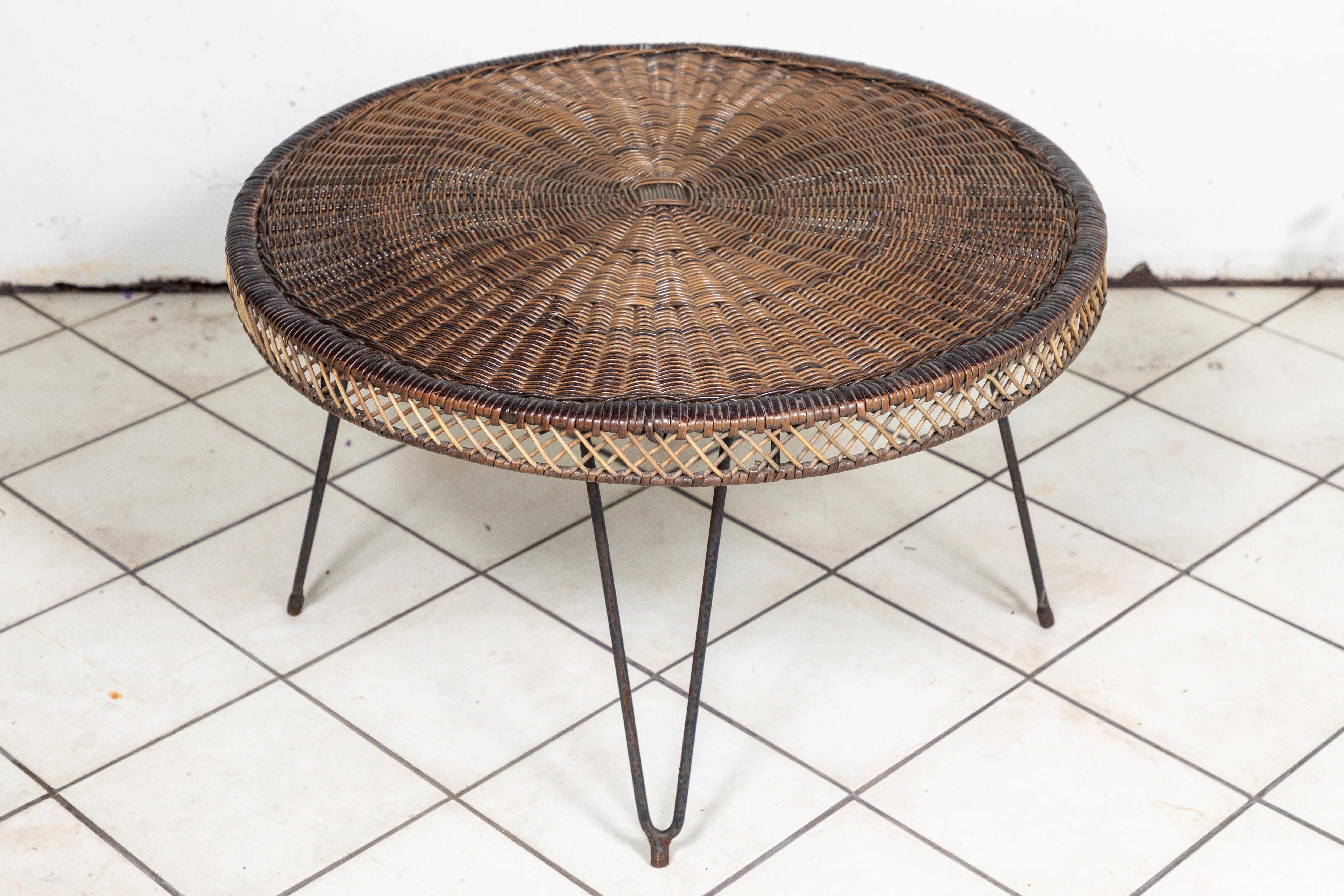 small round wicker table