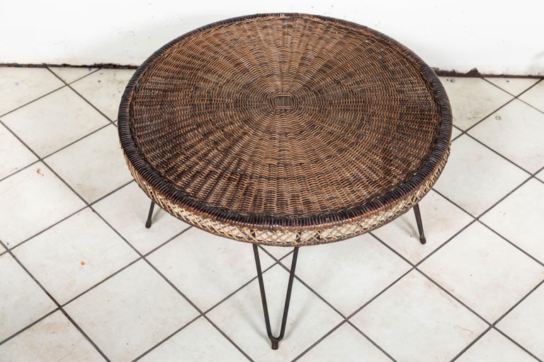 Small Round WickerTop Table, 1960s at 1stDibs small round wicker