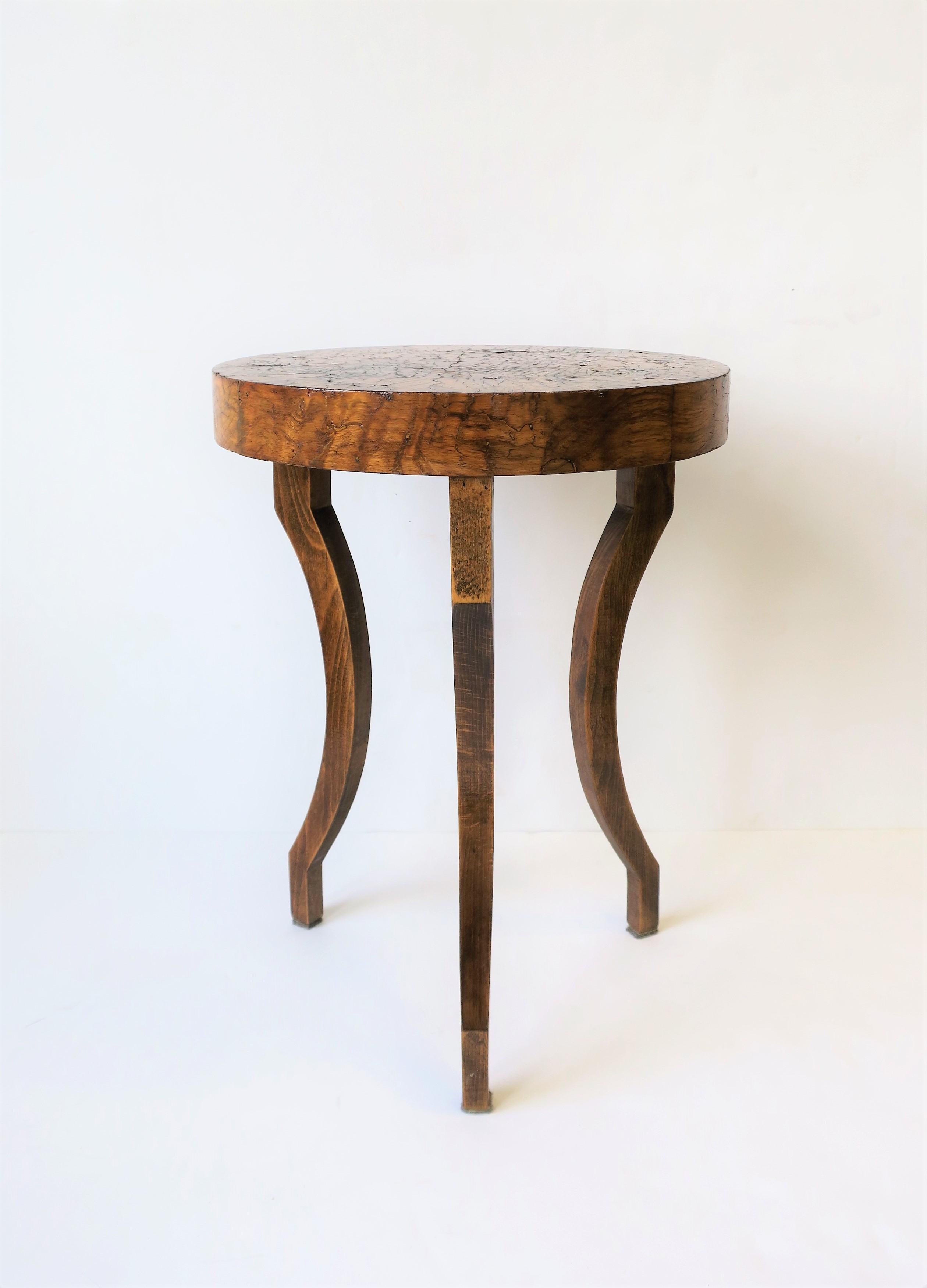 Veneer Small Round Wood Gueridon Side or Drinks Table