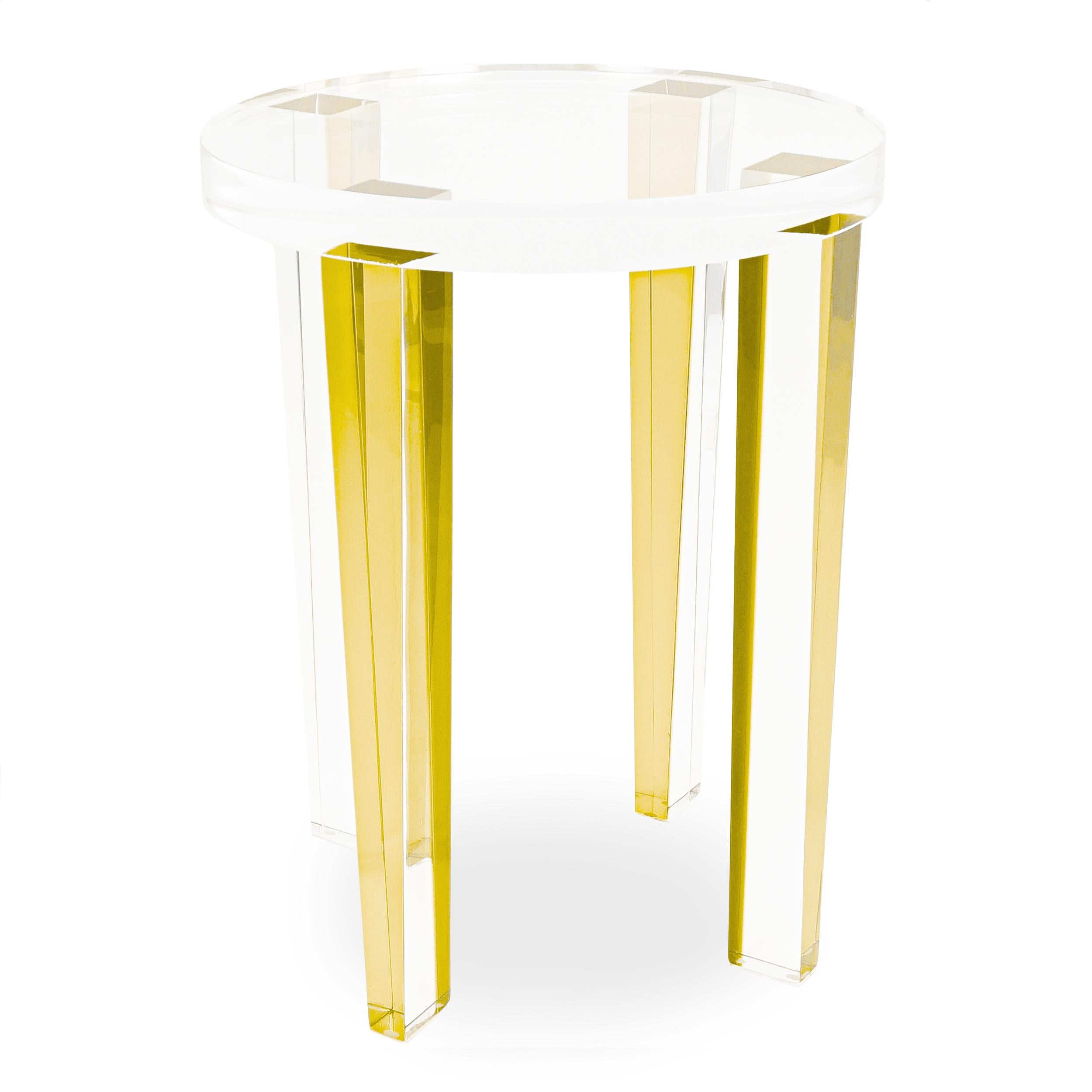 Small Round Yellow Lucite Four-Leg Side Table For Sale 4