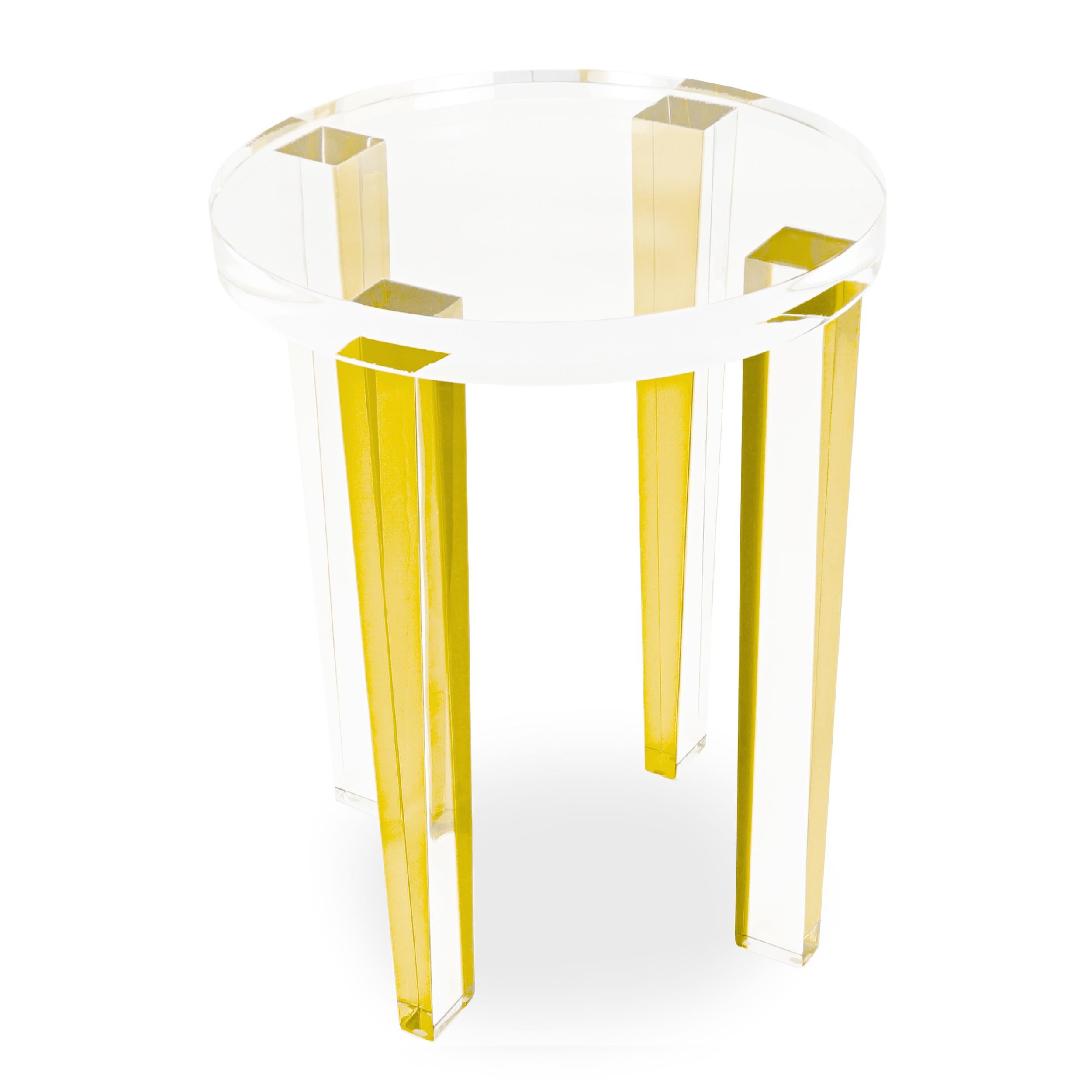 Small Round Yellow Lucite Four-Leg Side Table For Sale 5