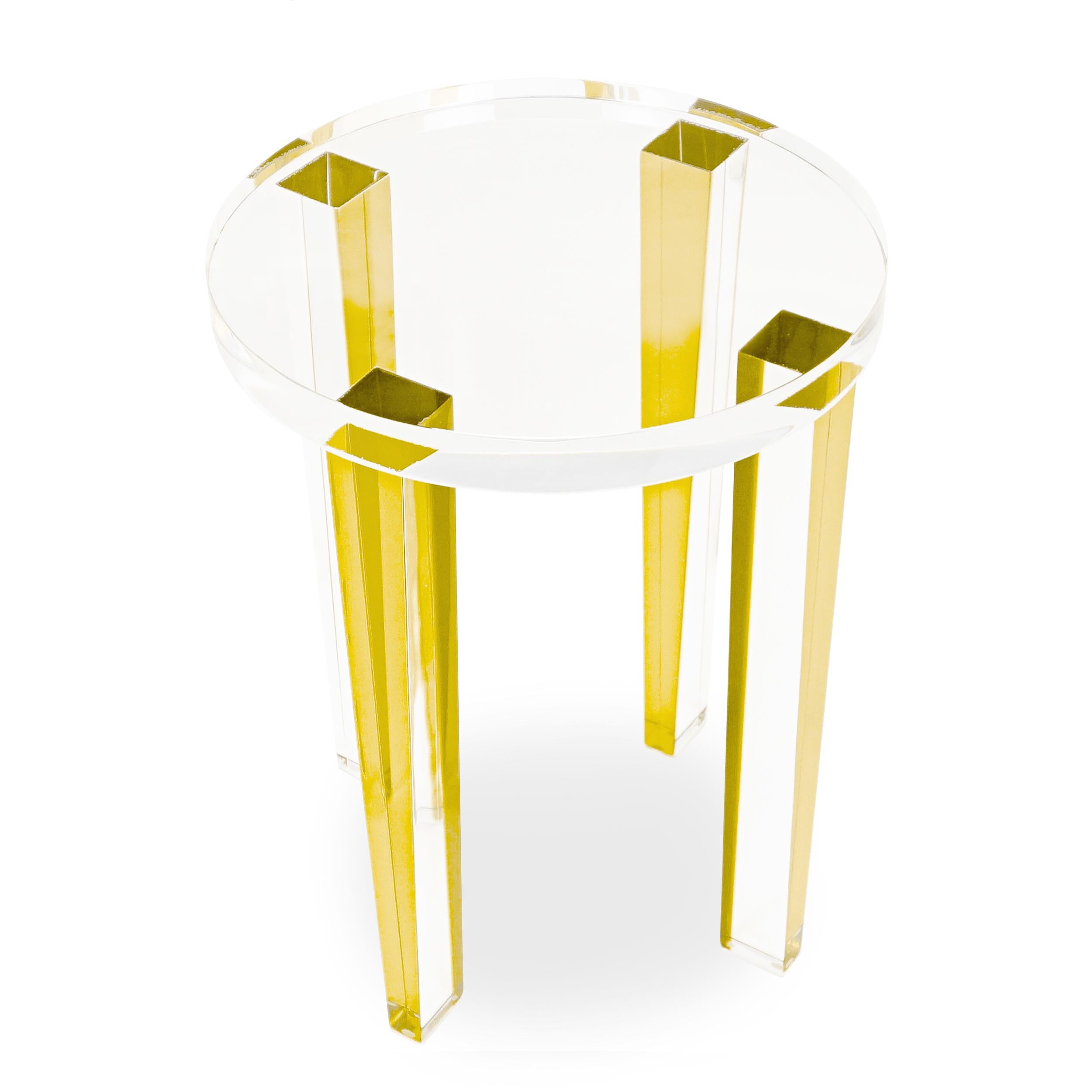 Small Round Yellow Lucite Four-Leg Side Table For Sale 6