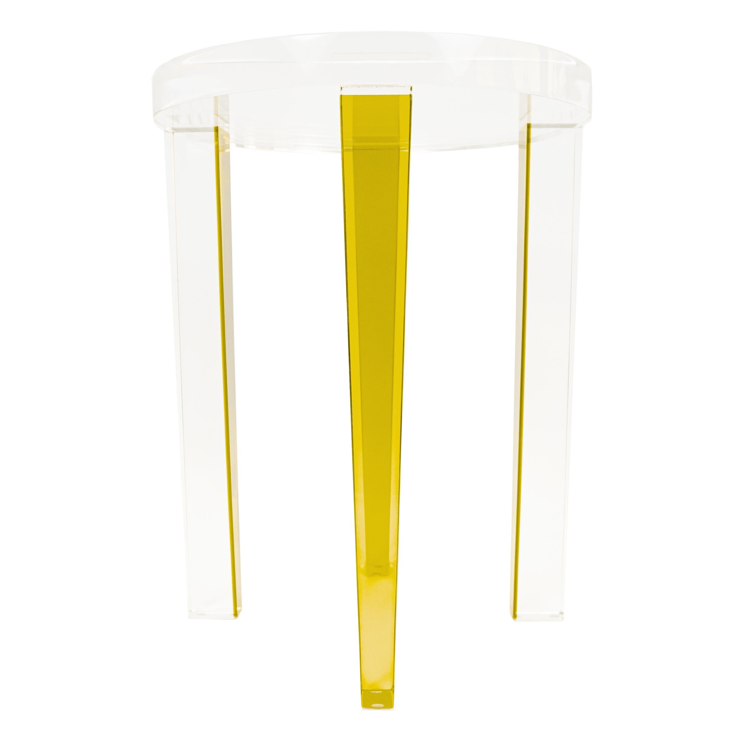 Small Round Yellow Lucite Four-Leg Side Table For Sale 7