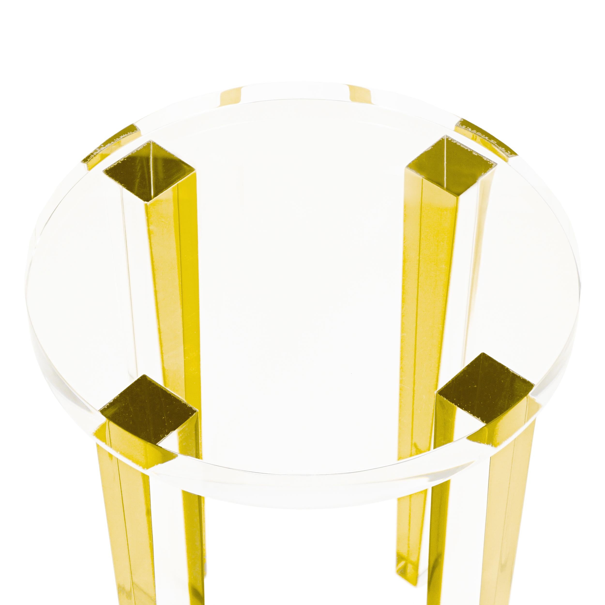 Small Round Yellow Lucite Four-Leg Side Table For Sale 8