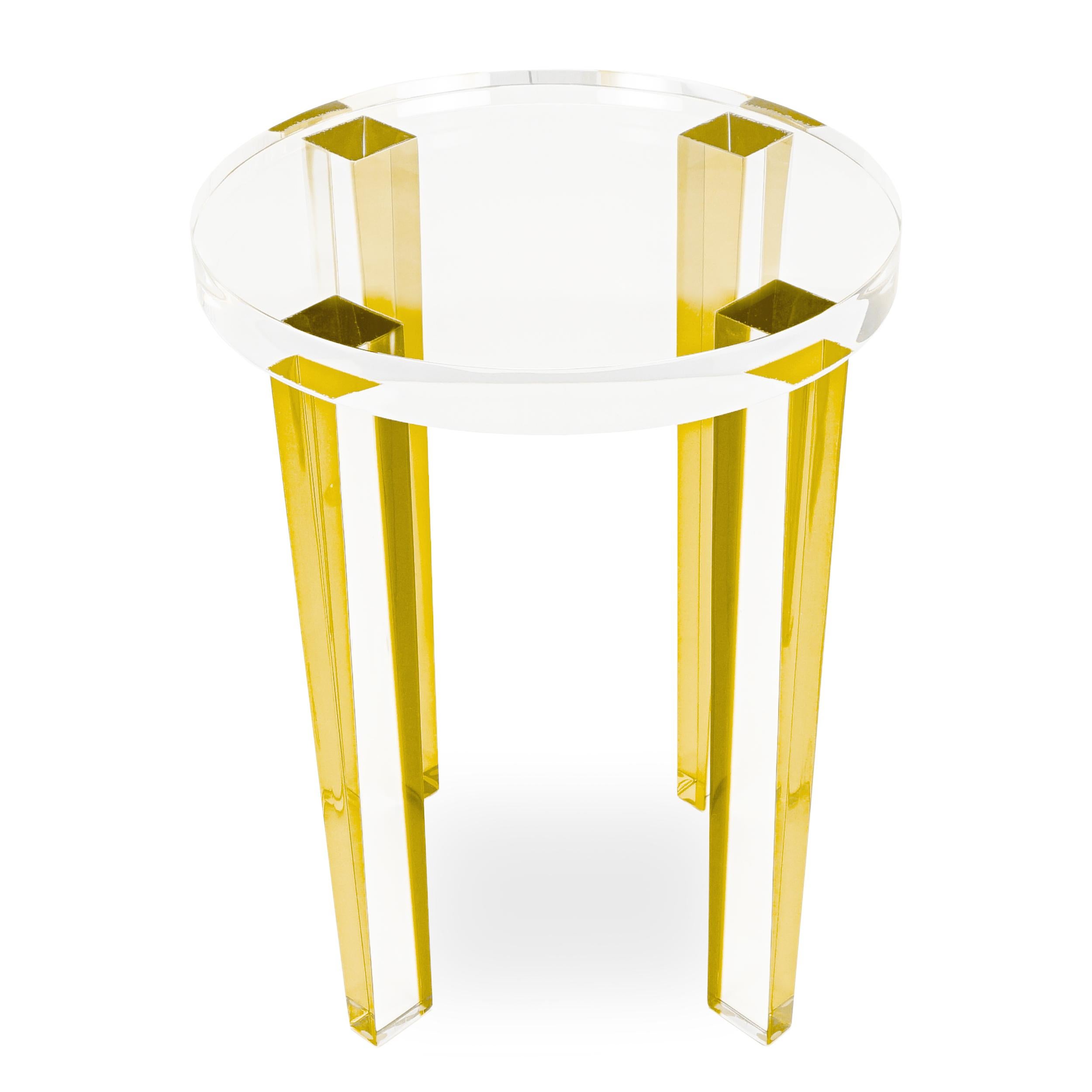 Modern Small Round Yellow Lucite Four-Leg Side Table For Sale