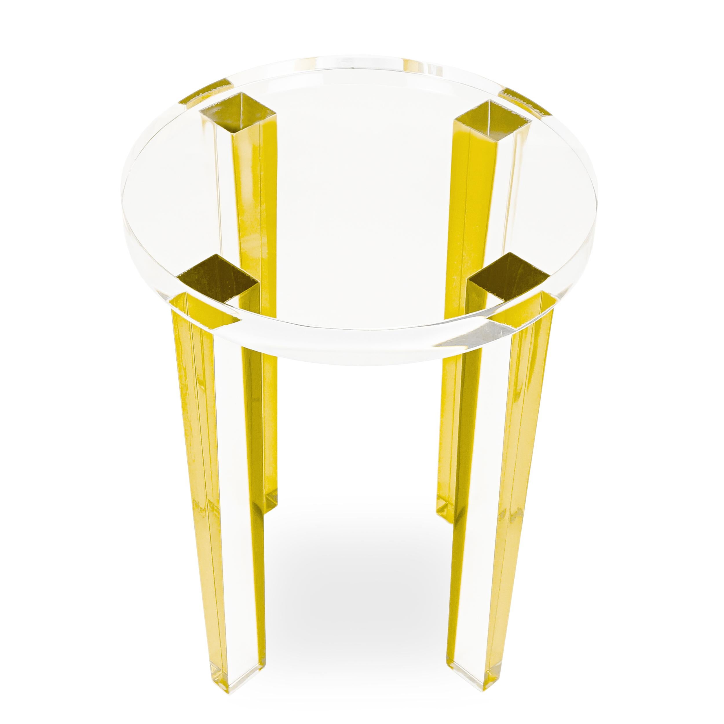 American Small Round Yellow Lucite Four-Leg Side Table For Sale