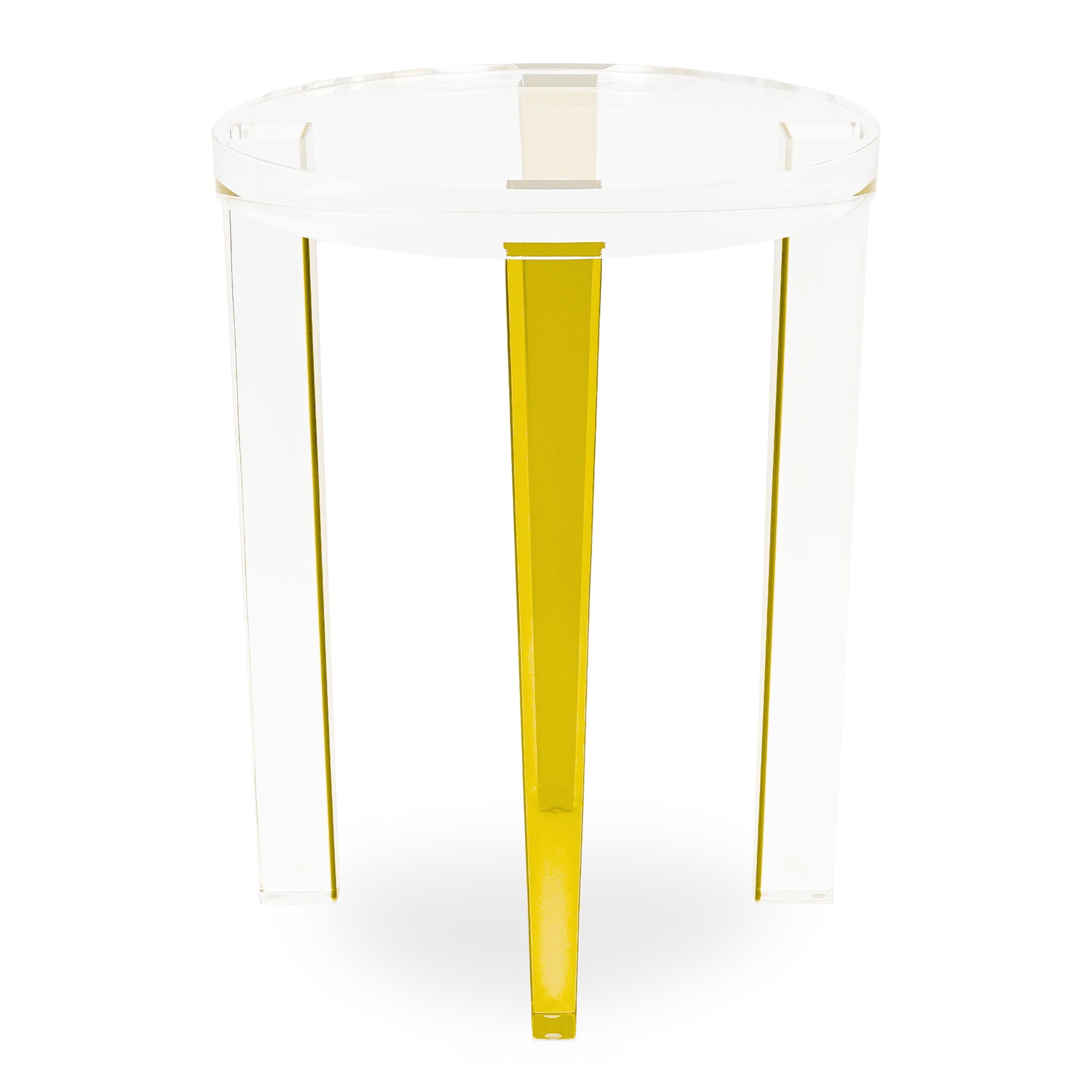Contemporary Small Round Yellow Lucite Four-Leg Side Table For Sale