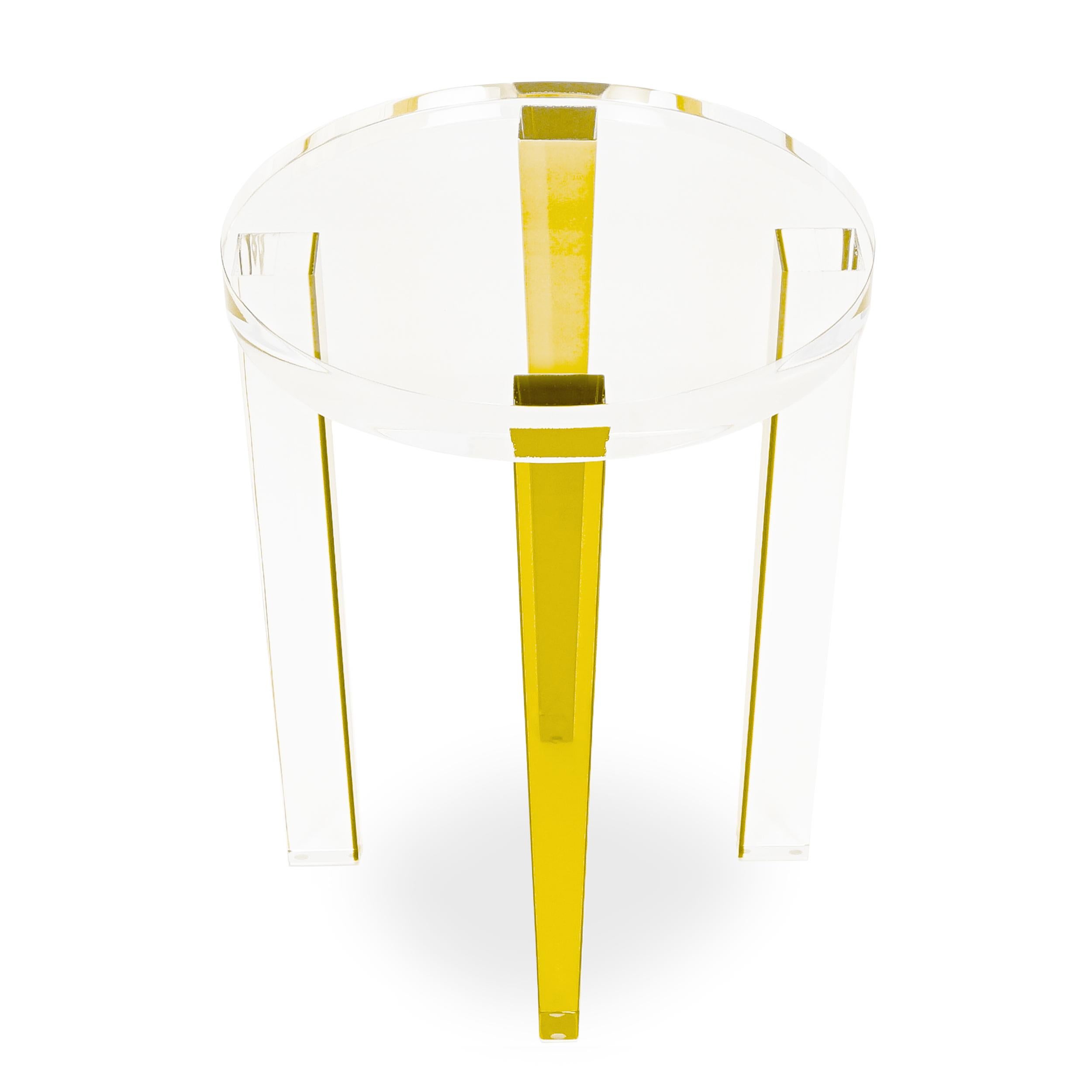 Small Round Yellow Lucite Four-Leg Side Table For Sale 2
