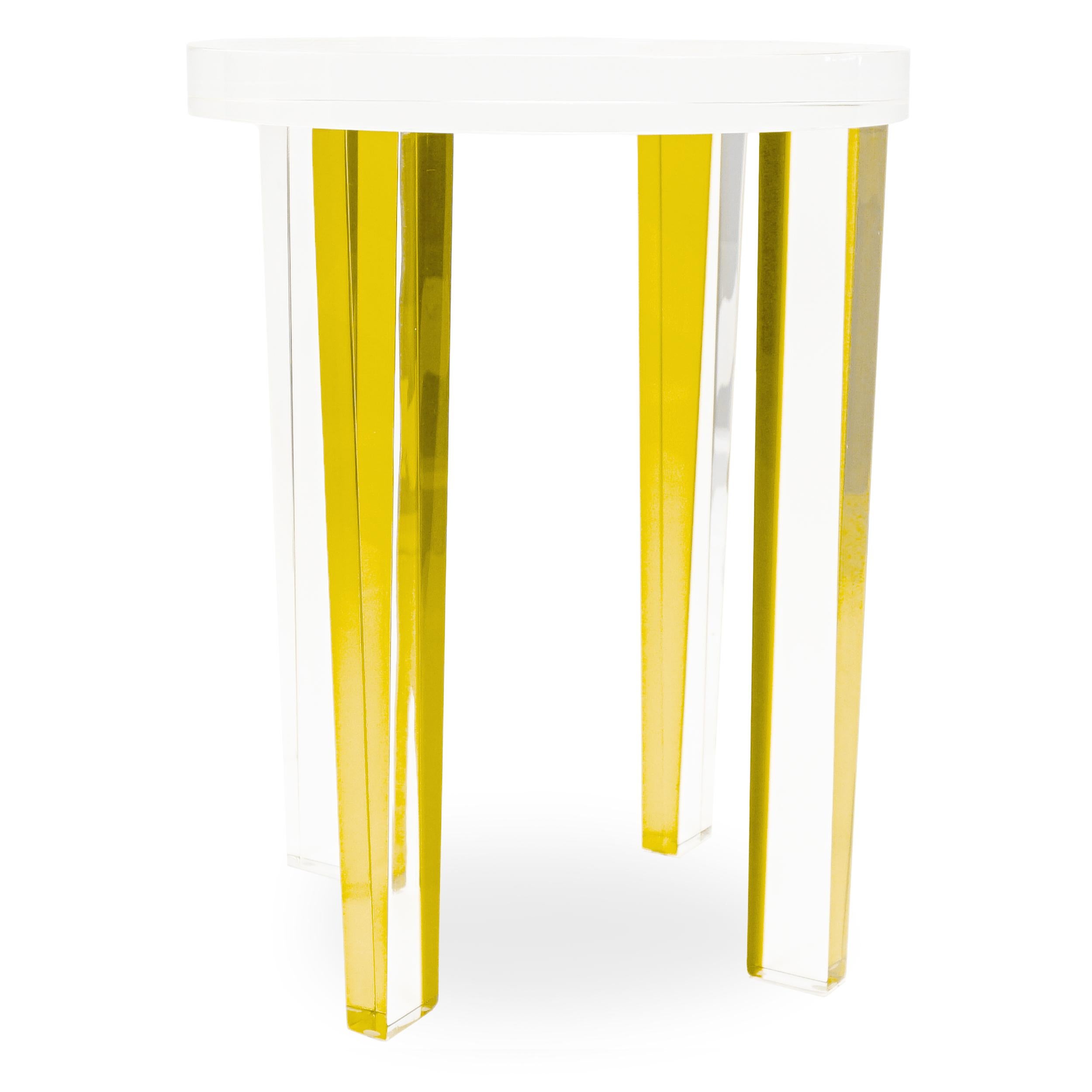 Small Round Yellow Lucite Four-Leg Side Table For Sale 3