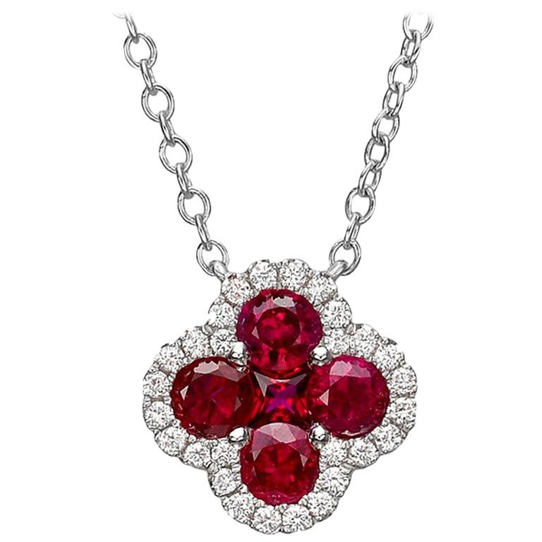 Small Ruby and Diamond Clover Pendant For Sale