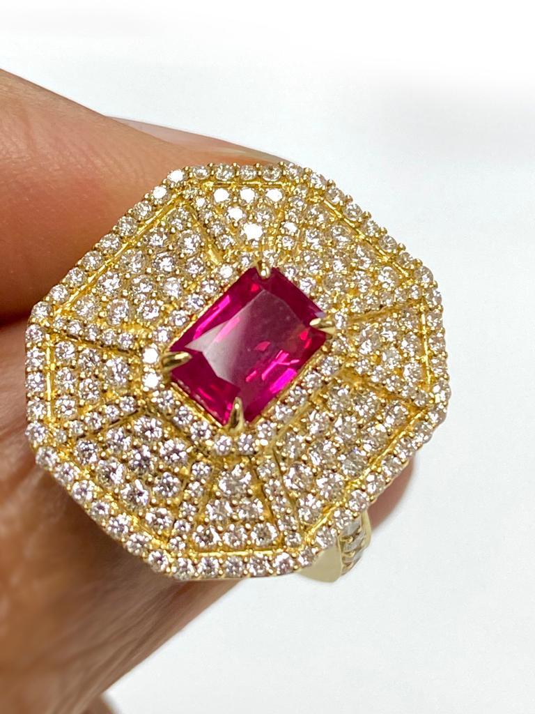 Women's Goshwara Emerald Cut Ruby And Diamond Ring