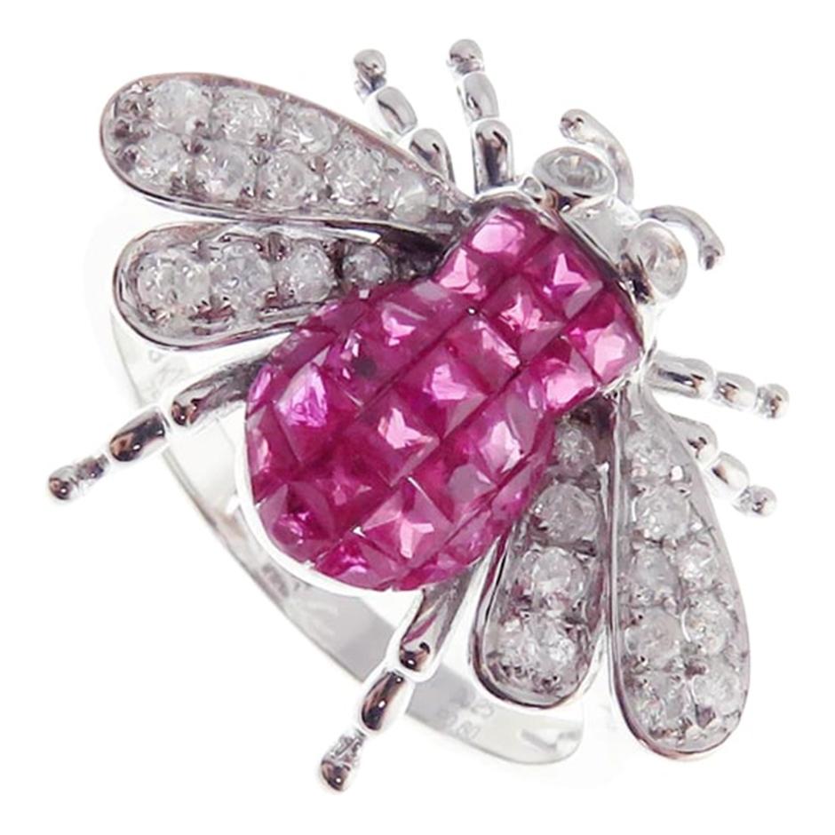 Small Ruby Invisible Bee Earring Ring Set In New Condition For Sale In Los Angeles, CA