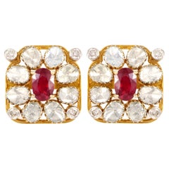 Small Ruby Polki Diamond Studs 0995