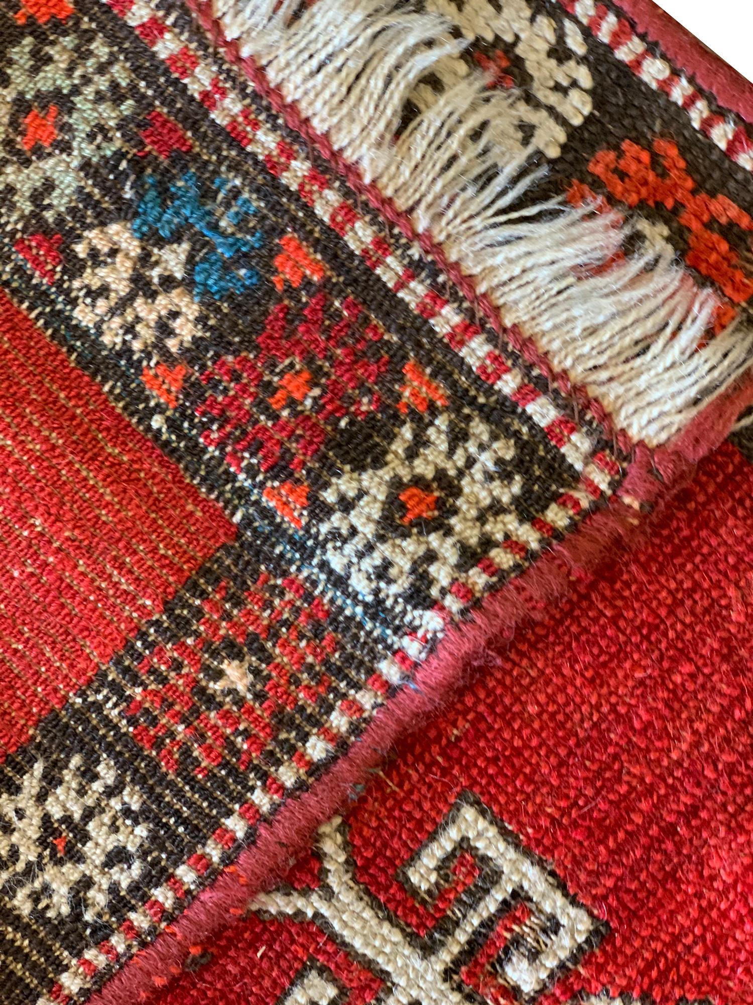 Vegetable Dyed Small Rug Red Oriental Carpet, Antique Geometric Hallway Rug Door Mat