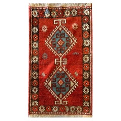 Small Rug Red Oriental Carpet, Antique Geometric Hallway Rug Door Mat
