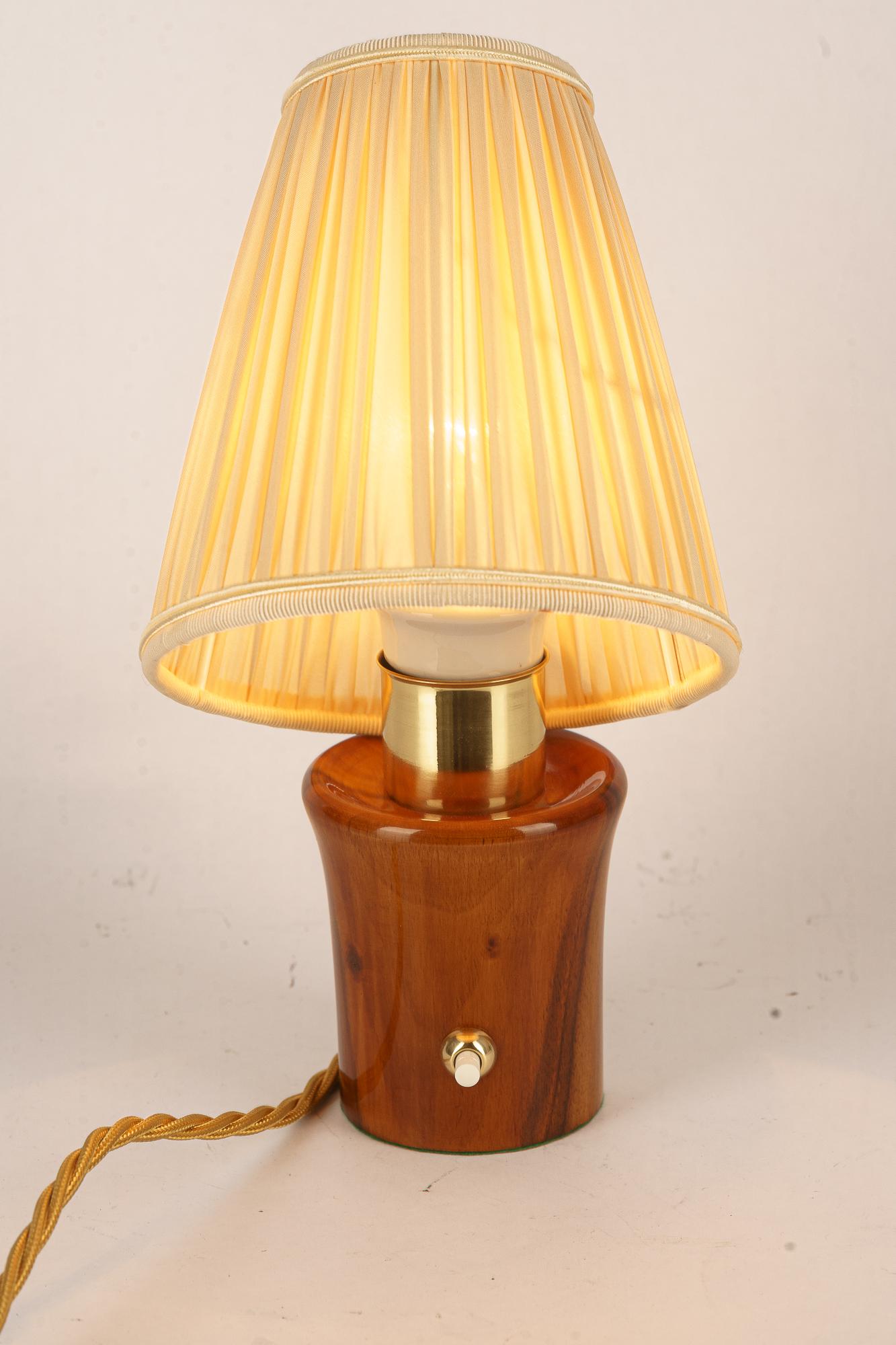 Small Rupert Nikoll cherry wood Table Lamp with fabric shade vienna around 1950s For Sale 2