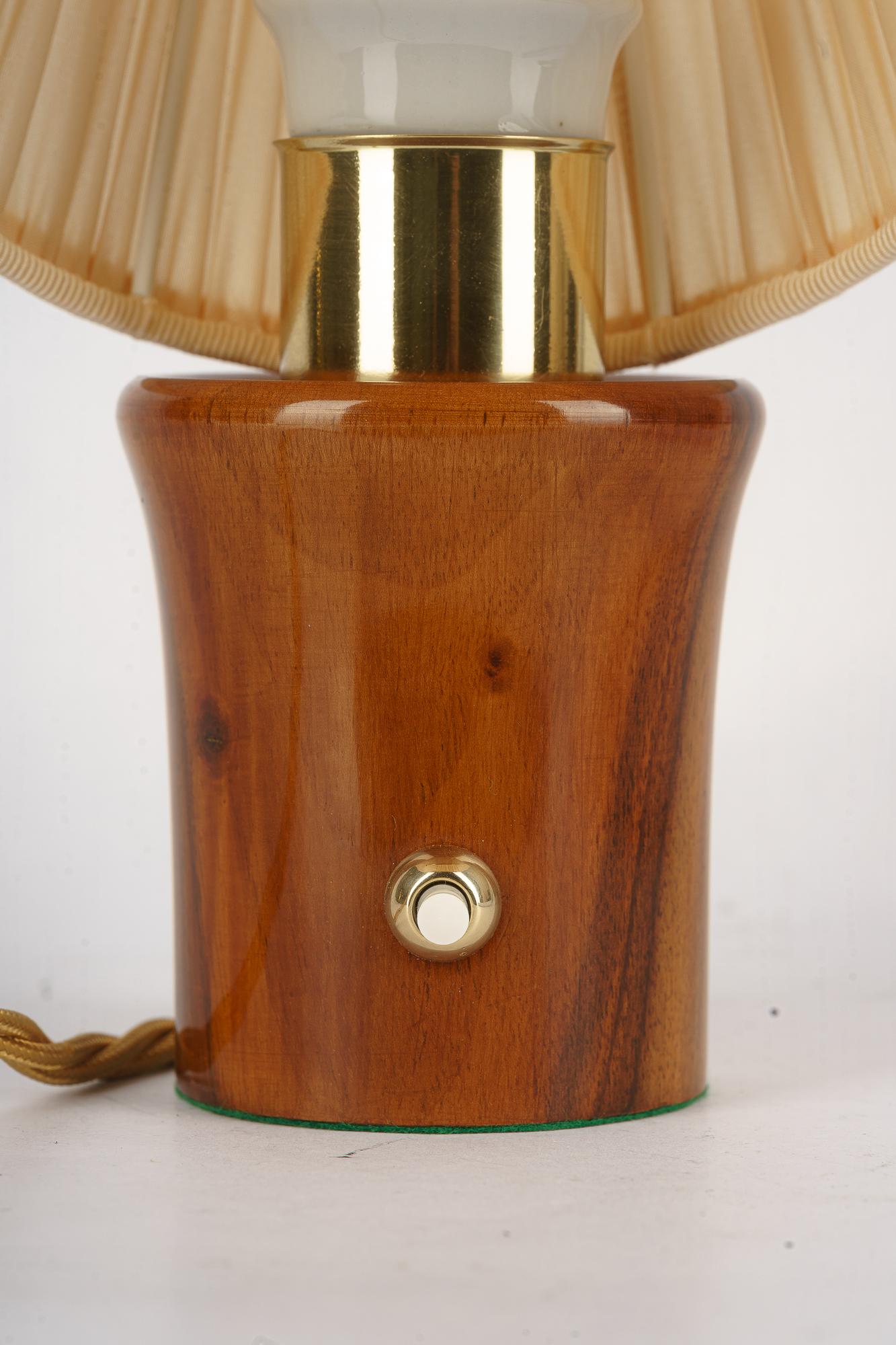 Mid-Century Modern Small Rupert Nikoll cherry wood Table Lamp with fabric shade vienna around 1950s For Sale