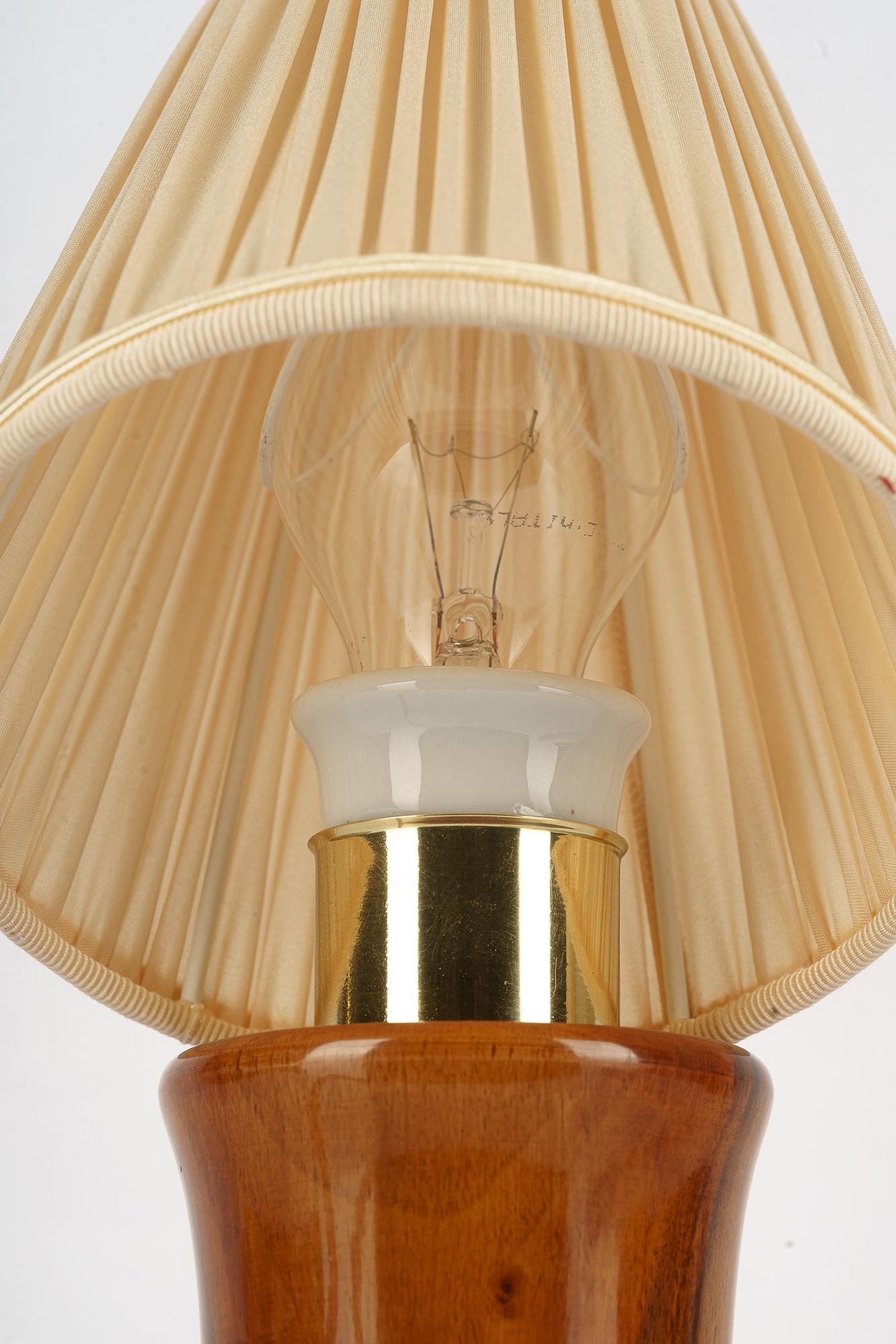 Austrian Small Rupert Nikoll cherry wood Table Lamp with fabric shade vienna around 1950s For Sale