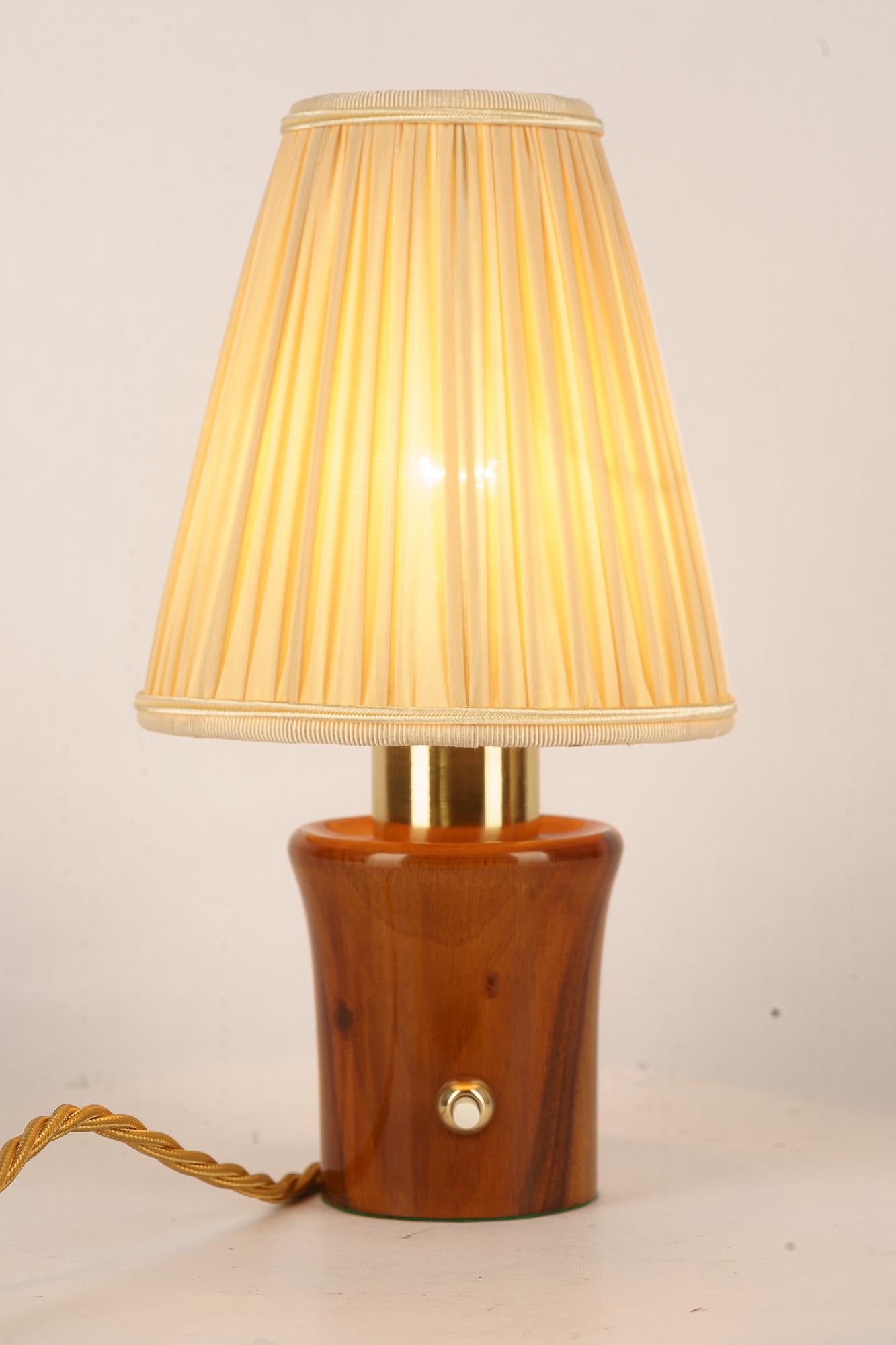 Mid-20th Century Small Rupert Nikoll cherry wood Table Lamp with fabric shade vienna around 1950s For Sale