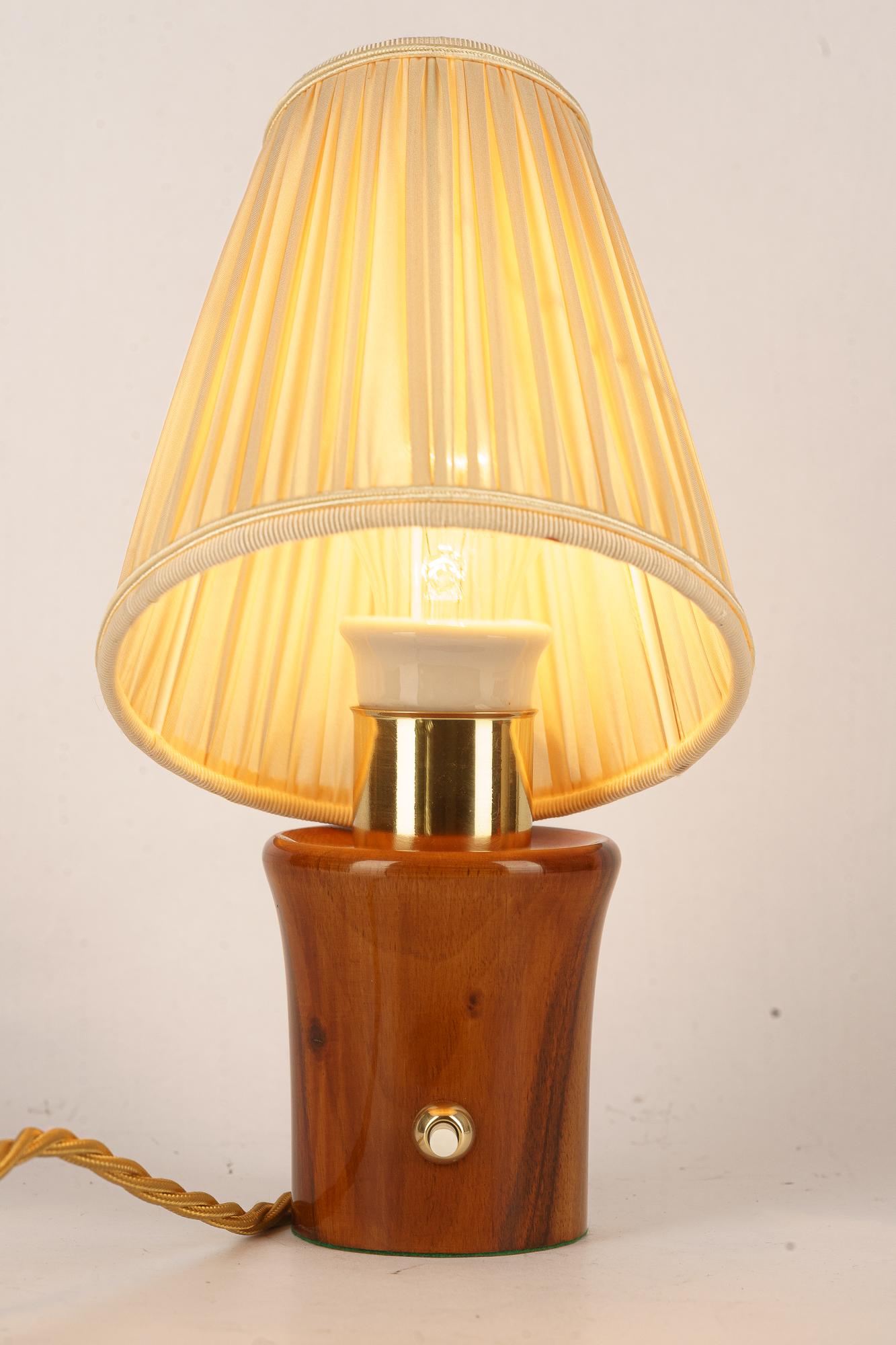 Small Rupert Nikoll cherry wood Table Lamp with fabric shade vienna around 1950s For Sale 1