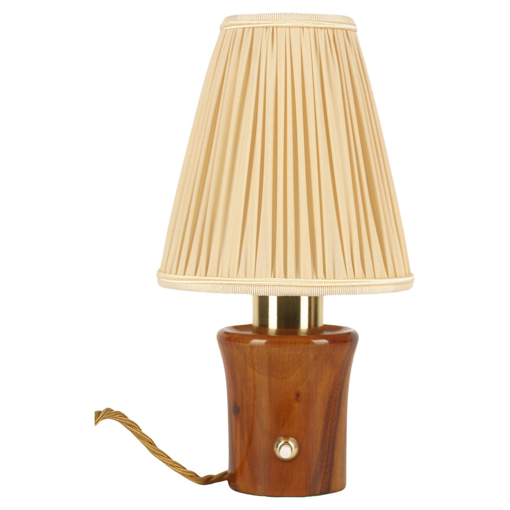 Small Rupert Nikoll cherry wood Table Lamp with fabric shade vienna around 1950s For Sale