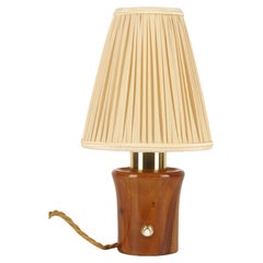 Retro Small Rupert Nikoll cherry wood Table Lamp with fabric shade vienna around 1950s