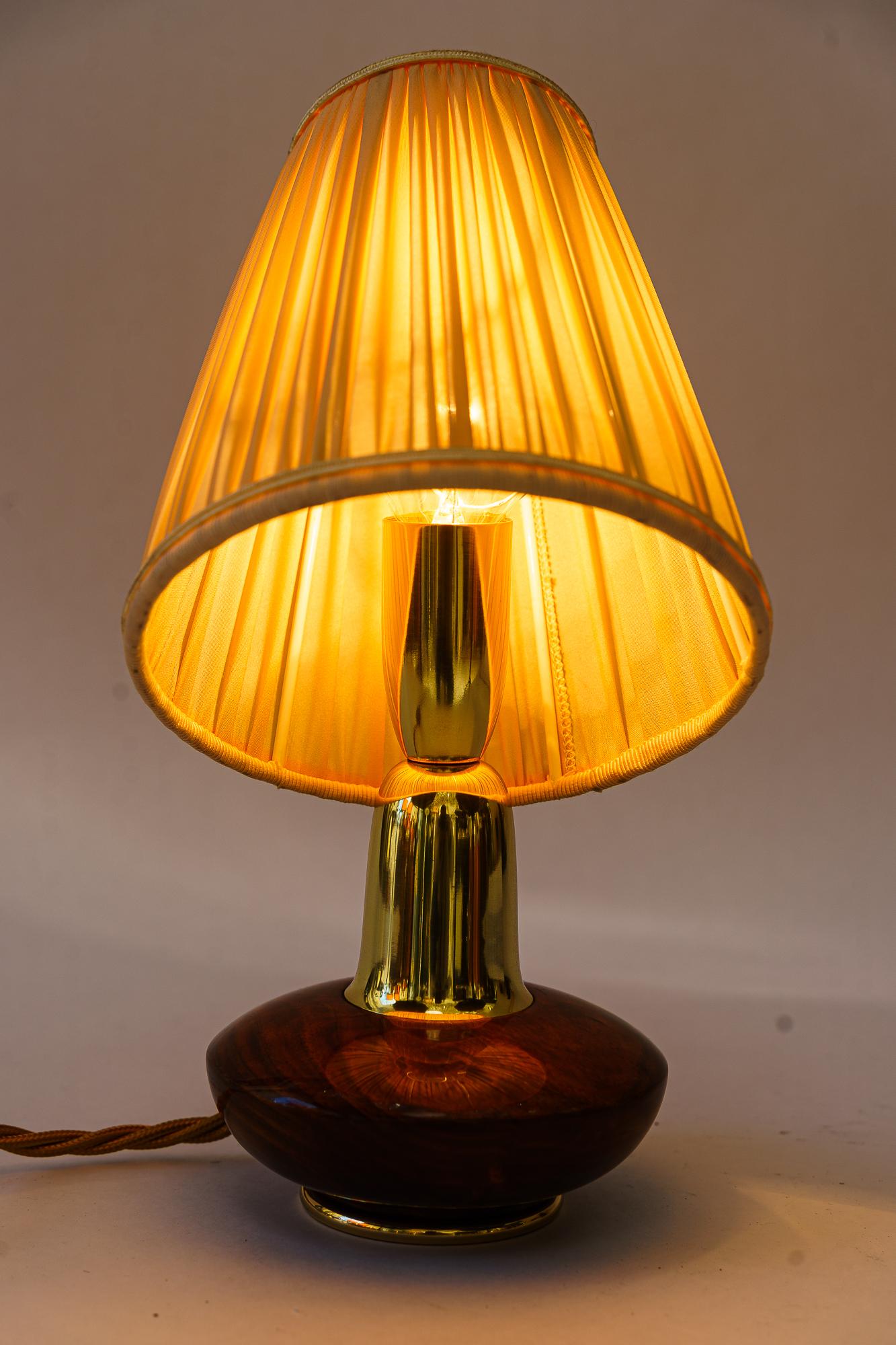 Small Rupert Nikoll wood table lamp with fabric shade around 1950s For Sale 2