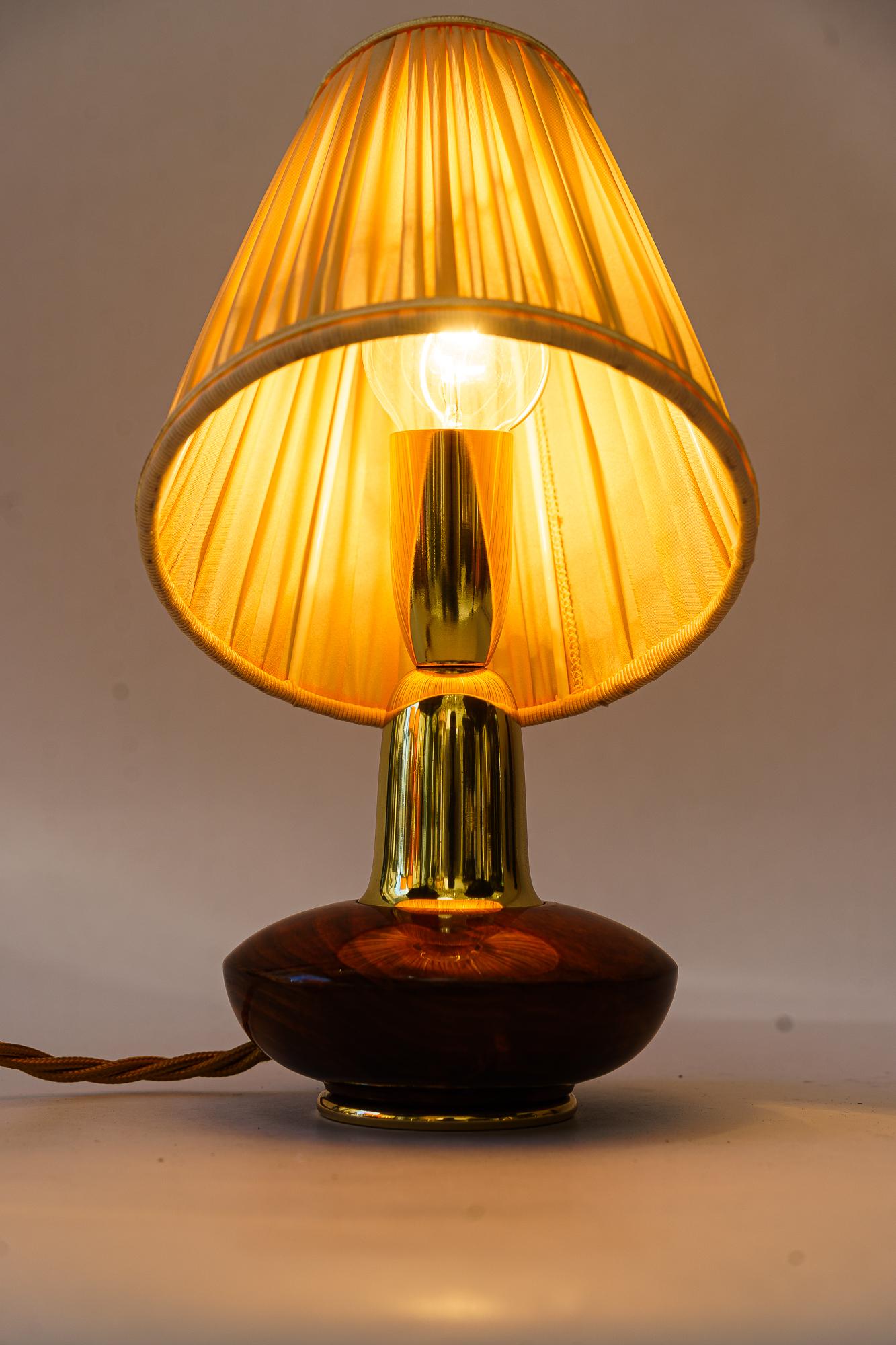 Small Rupert Nikoll wood table lamp with fabric shade around 1950s For Sale 3
