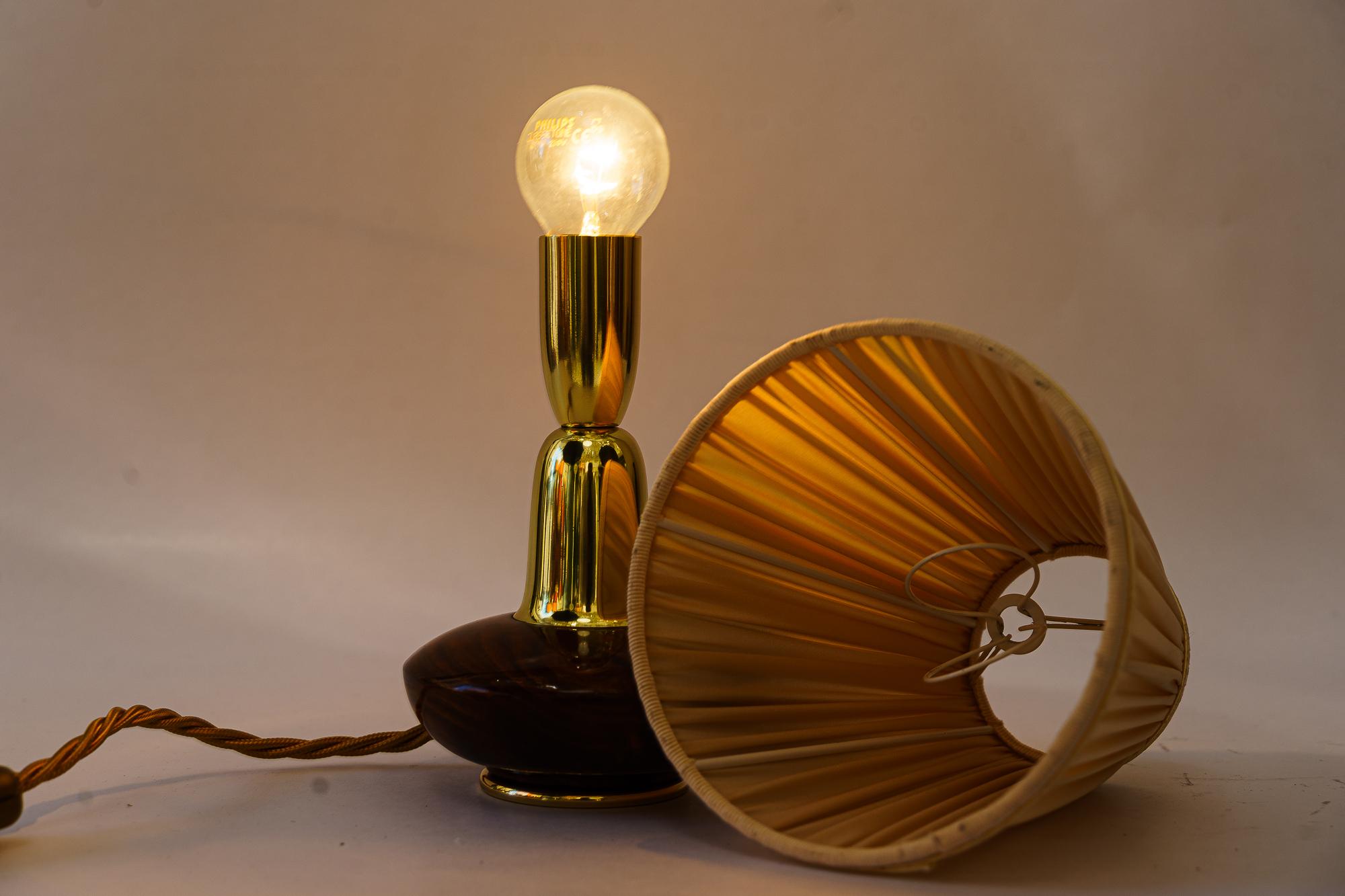 Small Rupert Nikoll wood table lamp with fabric shade around 1950s For Sale 4