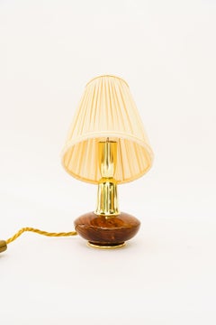 Small Rupert Nikoll wood table lamp with fabric shade around 1950s