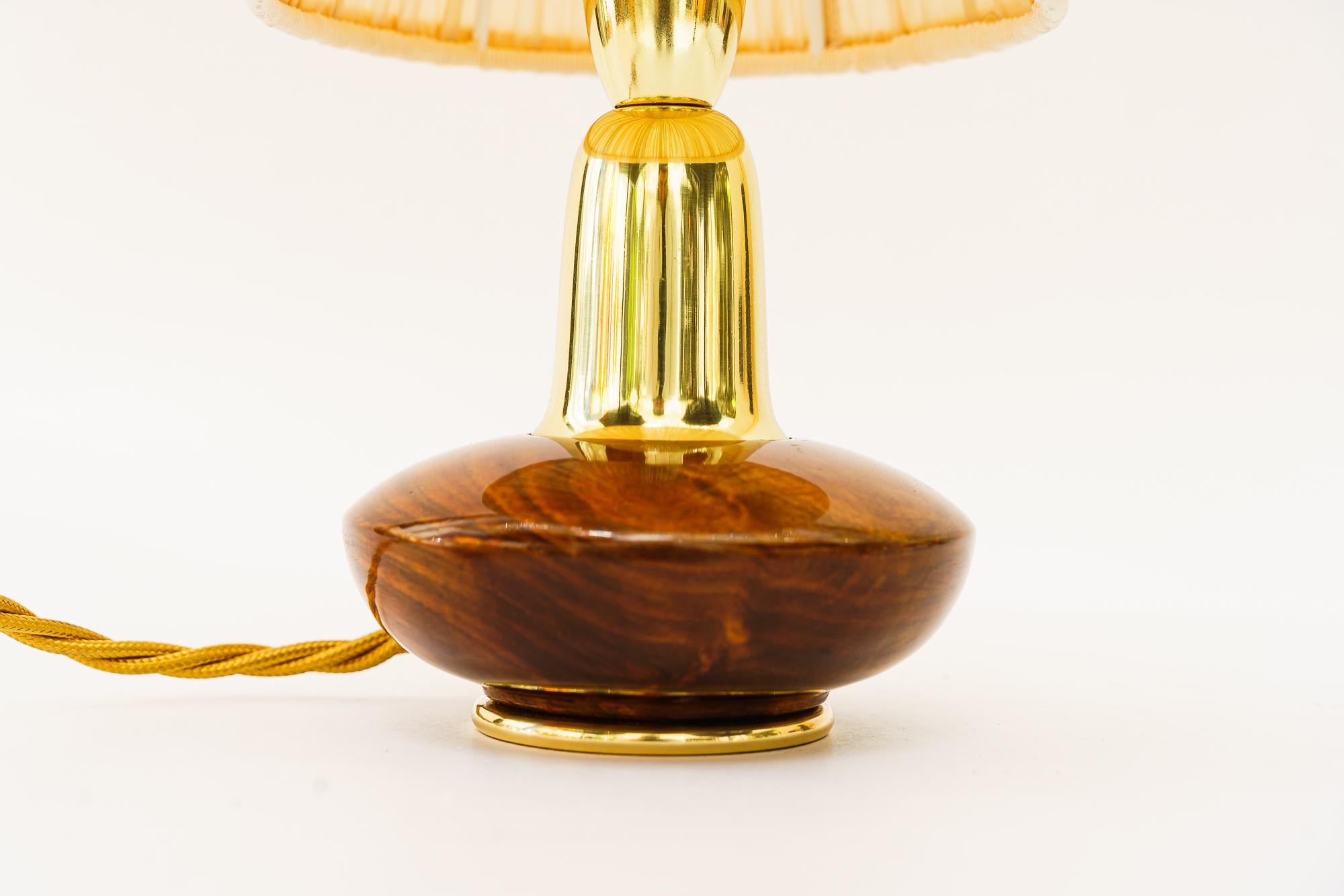 Lacquered Small Rupert Nikoll wood table lamp with fabric shade around 1950s For Sale