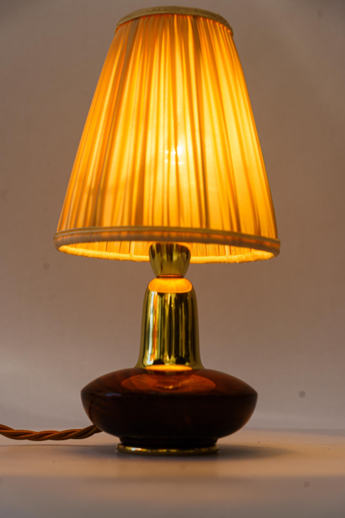 Small Rupert Nikoll wood table lamp with fabric shade around 1950s For Sale 1